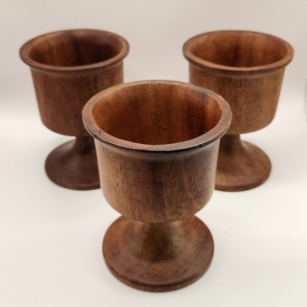Vintage Lot Of 3 Philippines Wood Mug Cup Hand Carved Vizcarra-Oandasan
